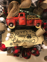 Load image into Gallery viewer, Custom designer handmade Classic Red Truck Merry Christmas Wreath