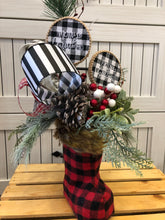 Load image into Gallery viewer, Custom designer handmade Buffalo Plaid Santa Centerpieces / Table Arrangements /  Table Decor