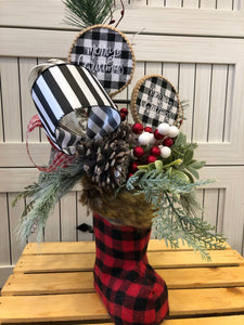 Custom designer handmade Buffalo Plaid Santa Centerpieces / Table Arrangements /  Table Decor