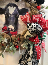 Laden Sie das Bild in den Galerie-Viewer, Custom designer handmade Christmas Country Cow Wreath