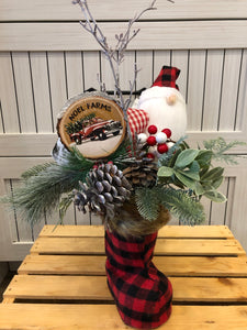 Custom designer handmade Buffalo Plaid Santa Centerpieces / Table Arrangements /  Table Decor