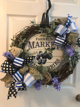 Load image into Gallery viewer, Custom Designer Handmade Farmer&#39;s Market Blueberries Wreath