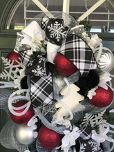 Load image into Gallery viewer, Custom designer handmade Black, White, Silver and Burgundy Wreath