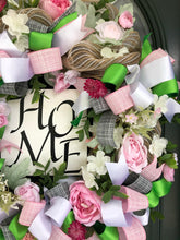 Load image into Gallery viewer, Custom Designer Handmade Pink, Green, Natural and White Home Wreath