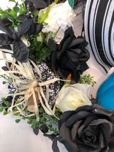 Cargar imagen en el visor de la galería, Custom designer handmade Blue, teal and black fall wreath