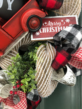 Load image into Gallery viewer, Custom designer handmade Classic Red Truck Merry Christmas Wreath