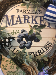 Custom Designer Handmade Farmer's Market Blueberries Wreath