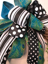 Cargar imagen en el visor de la galería, Custom designer handmade Blue, teal and black fall wreath