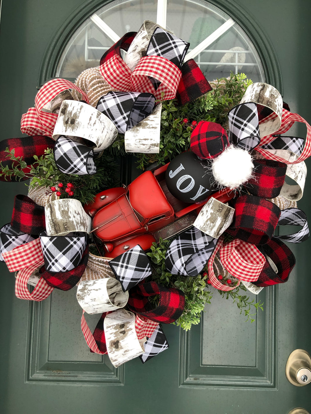 Custom designer handmade Classic Red Truck Christmas Wreath