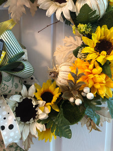 Custom Designer Handmade Yellow, green, black and cream sophisticated wreath