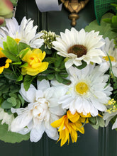 Cargar imagen en el visor de la galería, Custom Designer Handmade Soft white, yellow and green floral wreath