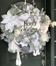 Load image into Gallery viewer, XL Merry Christmas Ballerina Reindeer Silver and White/Cream Wreath