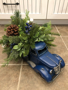 Classic Red / Blue/ Cream Christmas Truck Christmas / Winter centrepiece