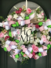 Load image into Gallery viewer, Custom Designer Handmade Pink, Green, Natural and White Home Wreath