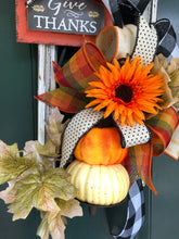 Cargar imagen en el visor de la galería, Custom Designer Handmade Give Thanks Fall Pumpkin Door Decor