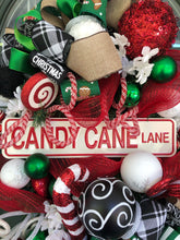 Load image into Gallery viewer, Custom designer handmade Christmas Candy Cane Lane Wreath