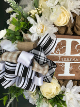 Load image into Gallery viewer, Custom designer handmade Monogram Burlap Wreath