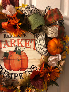 Custom Designer Handmade Farmer's Market Pumpkins Wreath