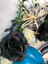 Load image into Gallery viewer, Custom designer handmade Blue, teal and black fall wreath