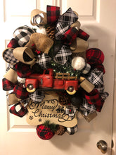 Load image into Gallery viewer, Custom designer handmade Classic Red Truck Merry Christmas Wreath