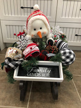 Load image into Gallery viewer, Custom Designer Handmade Snowman Sleigh Christmas Centerpiece / Table Arrangement / Table Decor