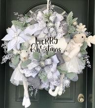 Load image into Gallery viewer, XL Merry Christmas Ballerina Reindeer Silver and White/Cream Wreath