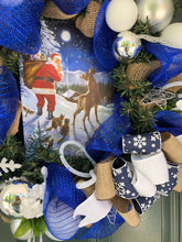 Load image into Gallery viewer, Custom designer handmade Blue Santa Wreath