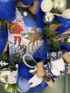 Custom designer handmade Blue Santa Wreath