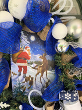 Load image into Gallery viewer, Custom designer handmade Blue Santa Wreath