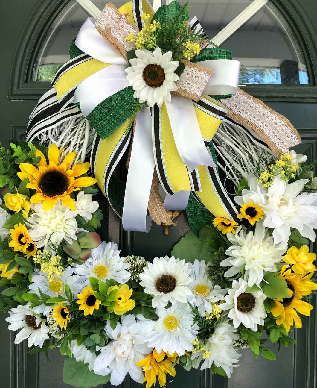 Custom Designer Handmade Soft white, yellow and green floral wreath