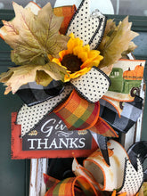 Laden Sie das Bild in den Galerie-Viewer, Custom Designer Handmade Give Thanks Fall Pumpkin Door Decor