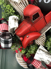 Load image into Gallery viewer, Custom designer handmade Classic Red Truck Merry Christmas Wreath