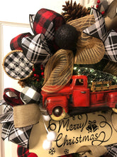 Load image into Gallery viewer, Custom designer handmade Classic Red Truck Merry Christmas Wreath