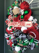 Load image into Gallery viewer, Custom designer handmade Christmas Candy Cane Lane Wreath