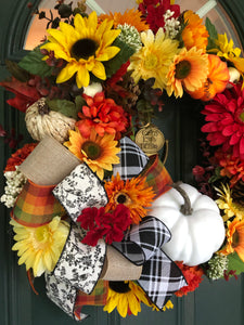 Custom Order Fall Floral Wreath