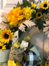 Load image into Gallery viewer, Custom Designer Handmade Yellow, green, black and cream sophisticated wreath