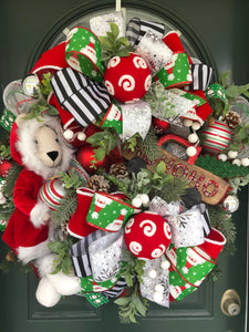 XL Christmas Teddy Bear and Truck Wreath