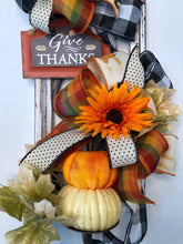 Cargar imagen en el visor de la galería, Custom Designer Handmade Give Thanks Fall Pumpkin Door Decor