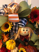 Load image into Gallery viewer, Custom designer handmade boy and girl scarecrow wreaths