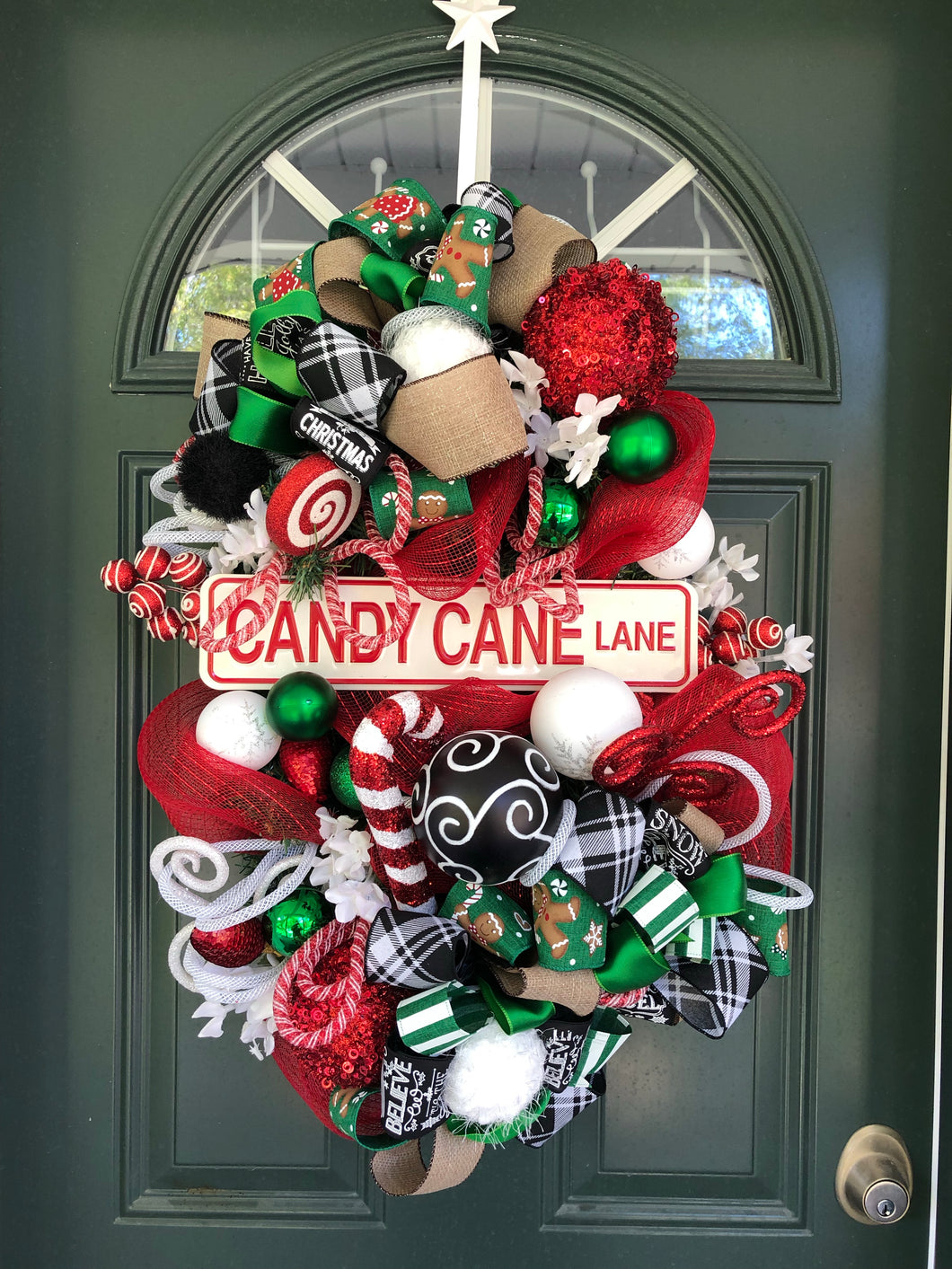 Custom designer handmade Christmas Candy Cane Lane Wreath