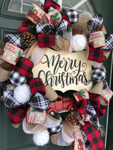 Load image into Gallery viewer, Custom designer handmade Classic Red Truck Merry Christmas Wreath