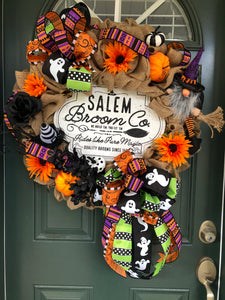 Custom Designer Handmade Salem Broom Company Halloween Wreath