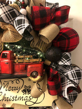 Load image into Gallery viewer, Custom designer handmade Classic Red Truck Merry Christmas Wreath