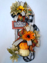 Cargar imagen en el visor de la galería, Custom Designer Handmade Give Thanks Fall Pumpkin Door Decor