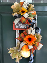 Load image into Gallery viewer, Custom Designer Handmade Give Thanks Fall Pumpkin Door Decor