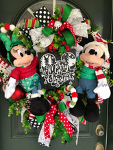 Load image into Gallery viewer, XL Mickey and Minnie Merry Christmas Wreath