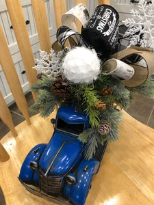 Custom Designer Handmade Classic Blue Truck Christmas centerpiece / Table Arrangements /  Table Decor