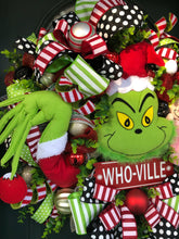 Load image into Gallery viewer, XL Christmas Grinch Wreath