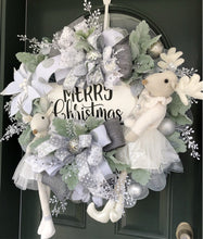 Load image into Gallery viewer, XL Merry Christmas Ballerina Reindeer Silver and White/Cream Wreath