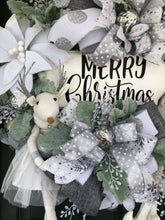 Load image into Gallery viewer, XL Merry Christmas Ballerina Reindeer Silver and White/Cream Wreath